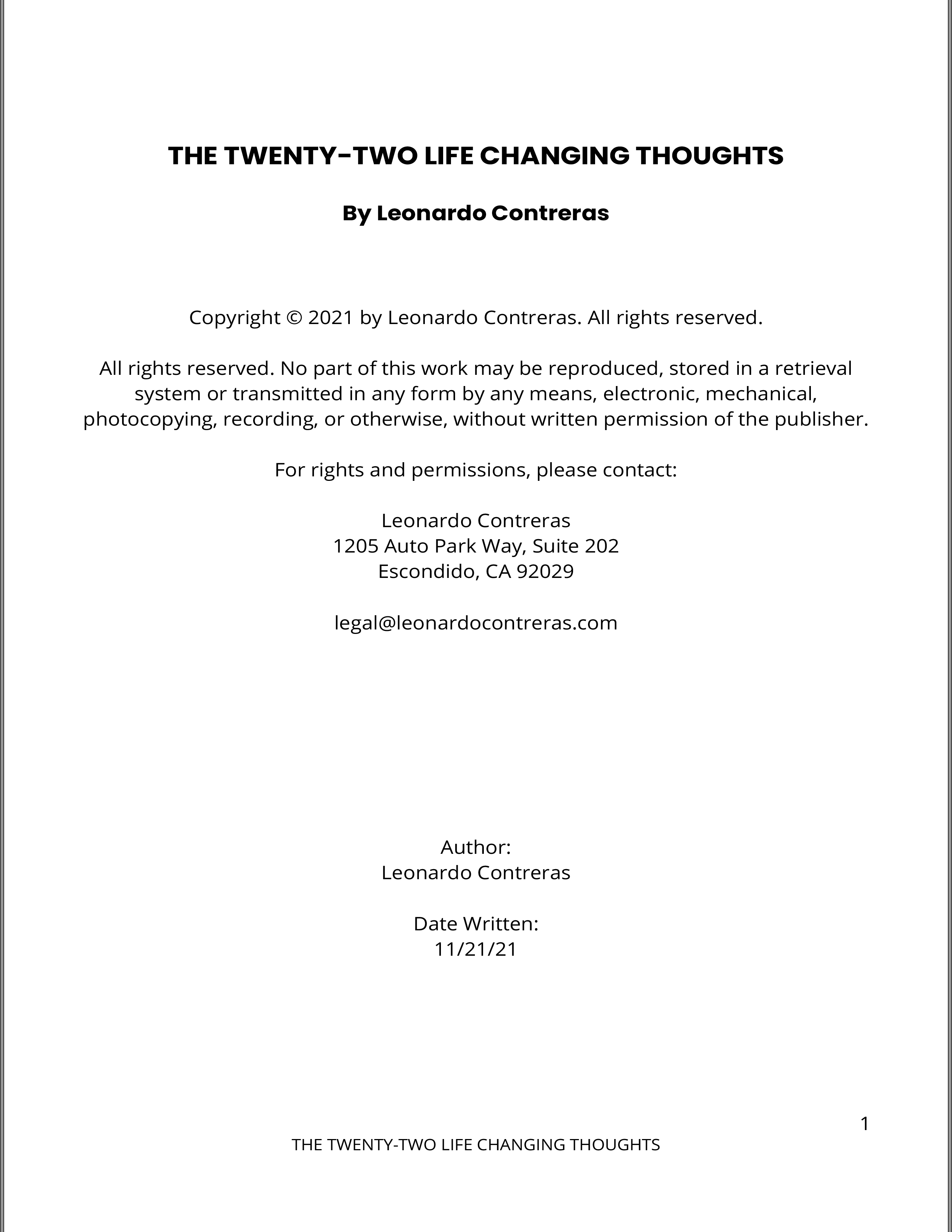 Page 1A - THE TWENTY TWO LIFE CHANGING THOUGHTS